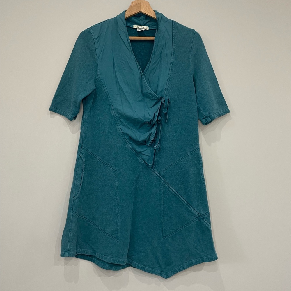 Prairie Underground tied front short sleeve asymmetrical hem sweatshirt dress